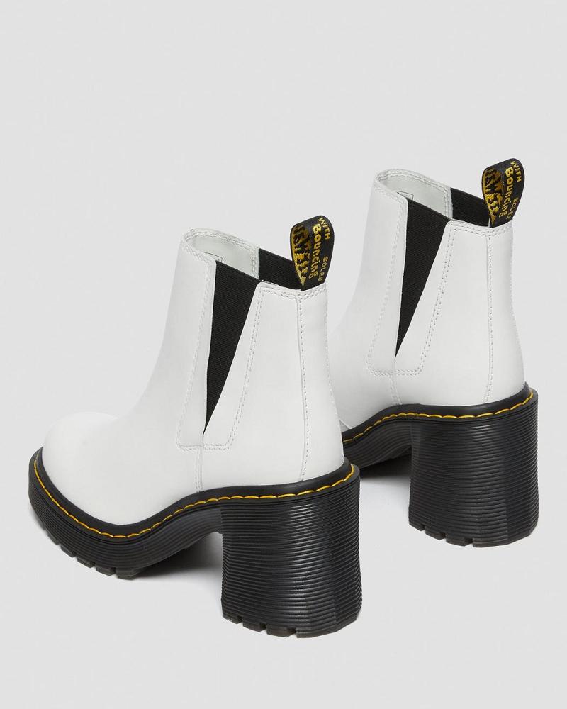 White Women's Dr Martens Spence Leather Flared Heel Heeled Boots | CA 145BEX